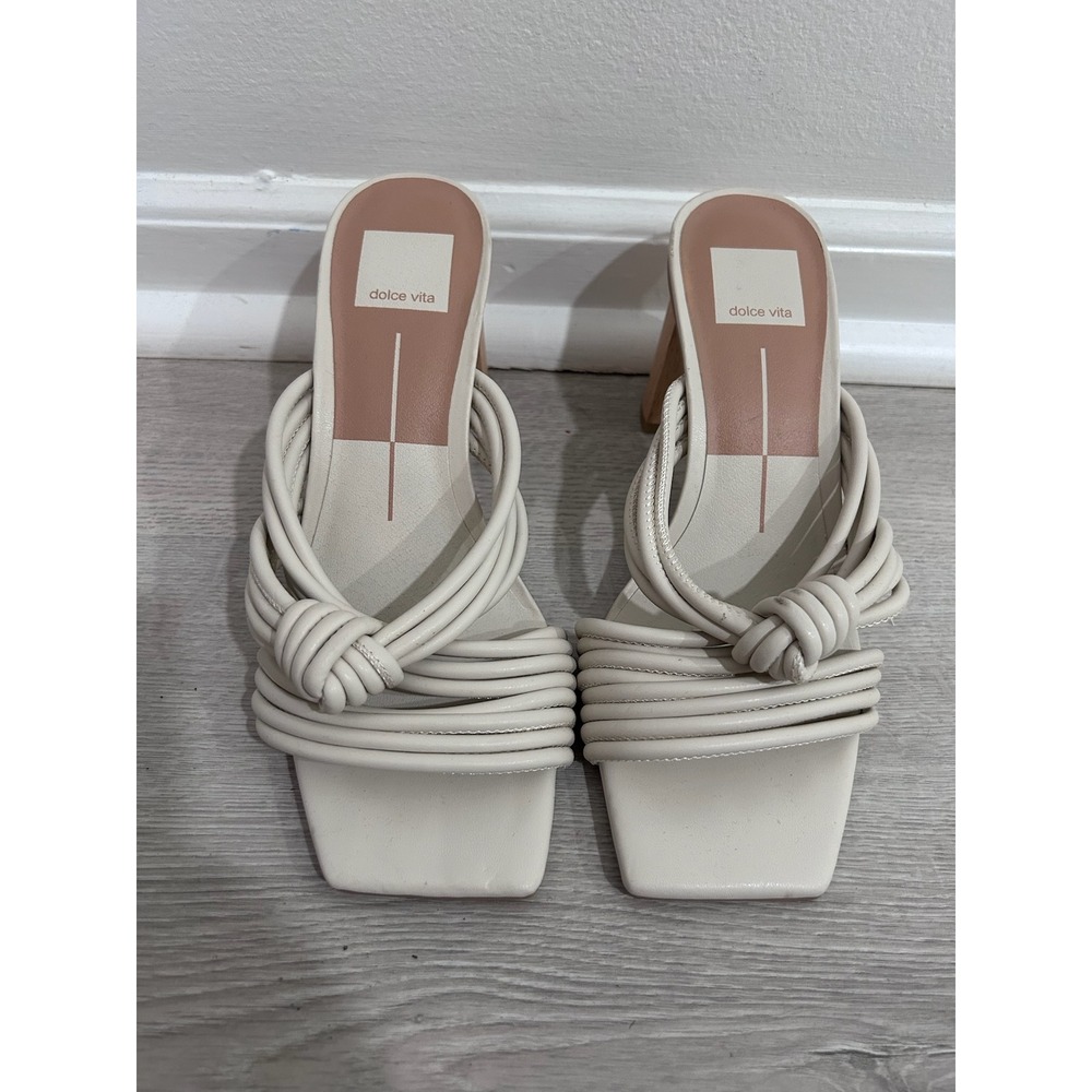 Dolce Vita Paily Ivory Knotted Multi Strap Square Toe Block Heel Mules Sz 7 Lux